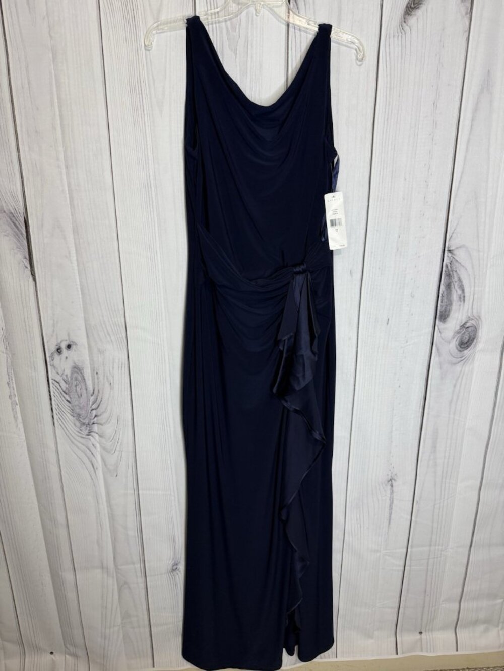 Lauren Ralph Lauren Navy Evening Gown Dress Sz 12 Sleeveless Cascade Ruffle NWT